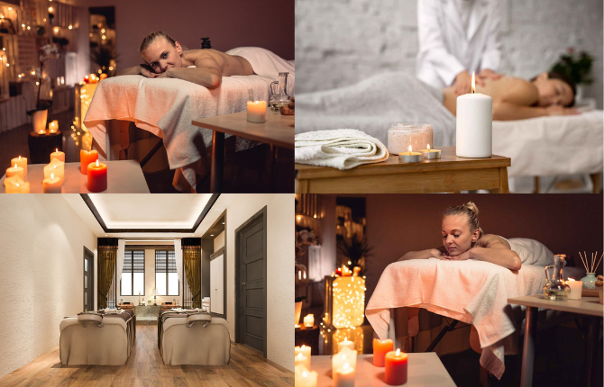 Luxury massage spa in Mumbai with calming ambience and full-body massage table